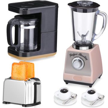Hollowfly 5 Pcs Miniature Dollhouse Kitchen Accessories 1: 12 Scale Dollhouse Accessories Include Mini Coffee Maker Blender Toy 