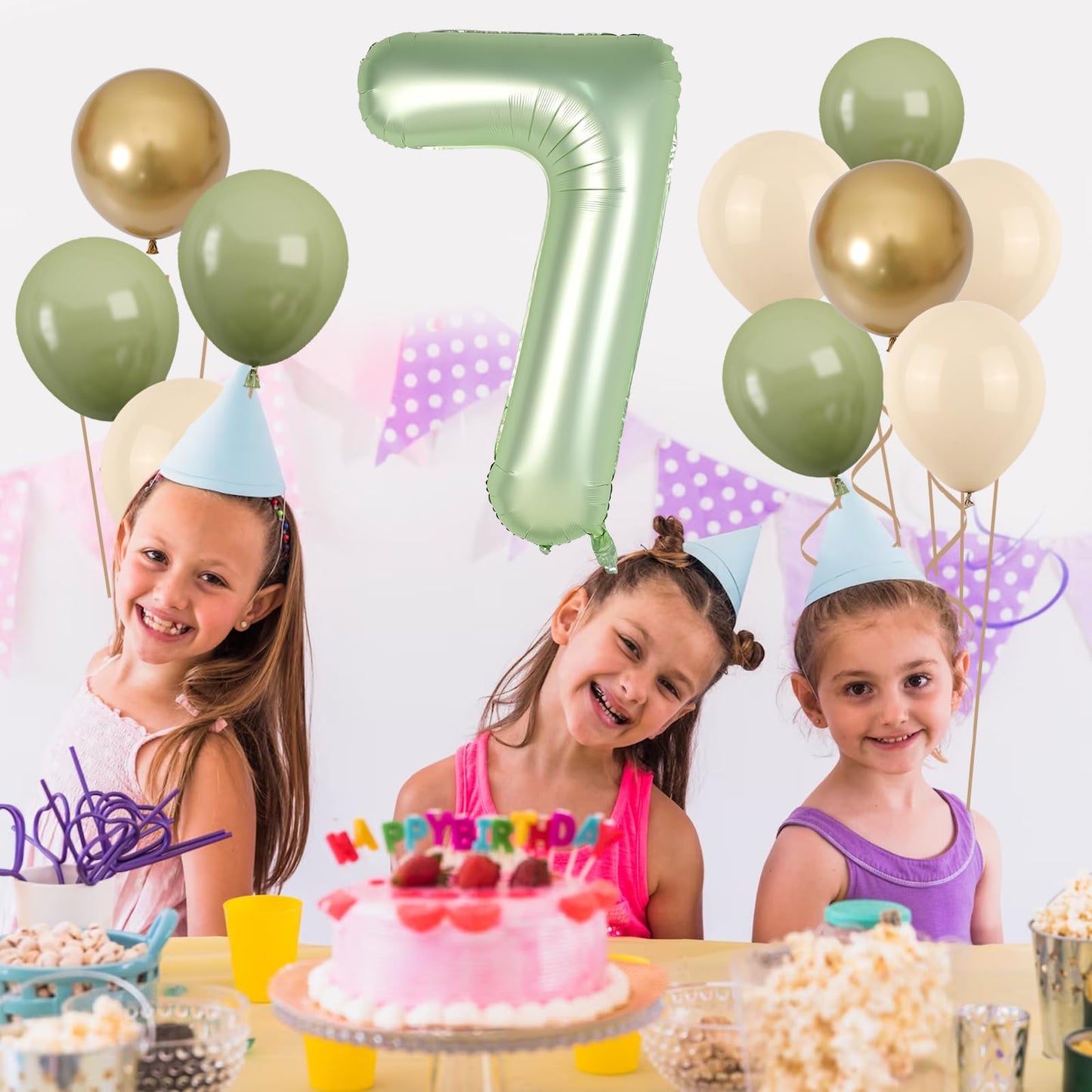 40 Inch Sage Green Number 7 Balloon, Olive Green 7Th Birthday Balloons, Retro Sand White Avocado Green Gold Latex Balloons Giant