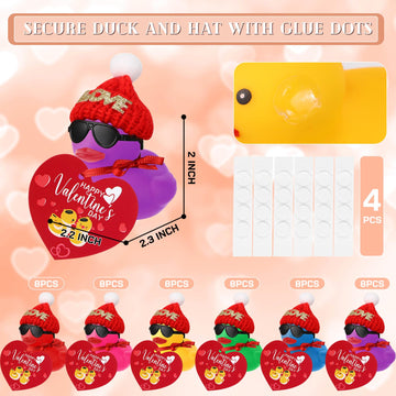 Chivao 48 Pcs Valentine'S Day Mini Rubber Ducks With 48 Valentine'S Day Cards 48 Sunglasses 48 Hats, Party Favors Holiday Mini T