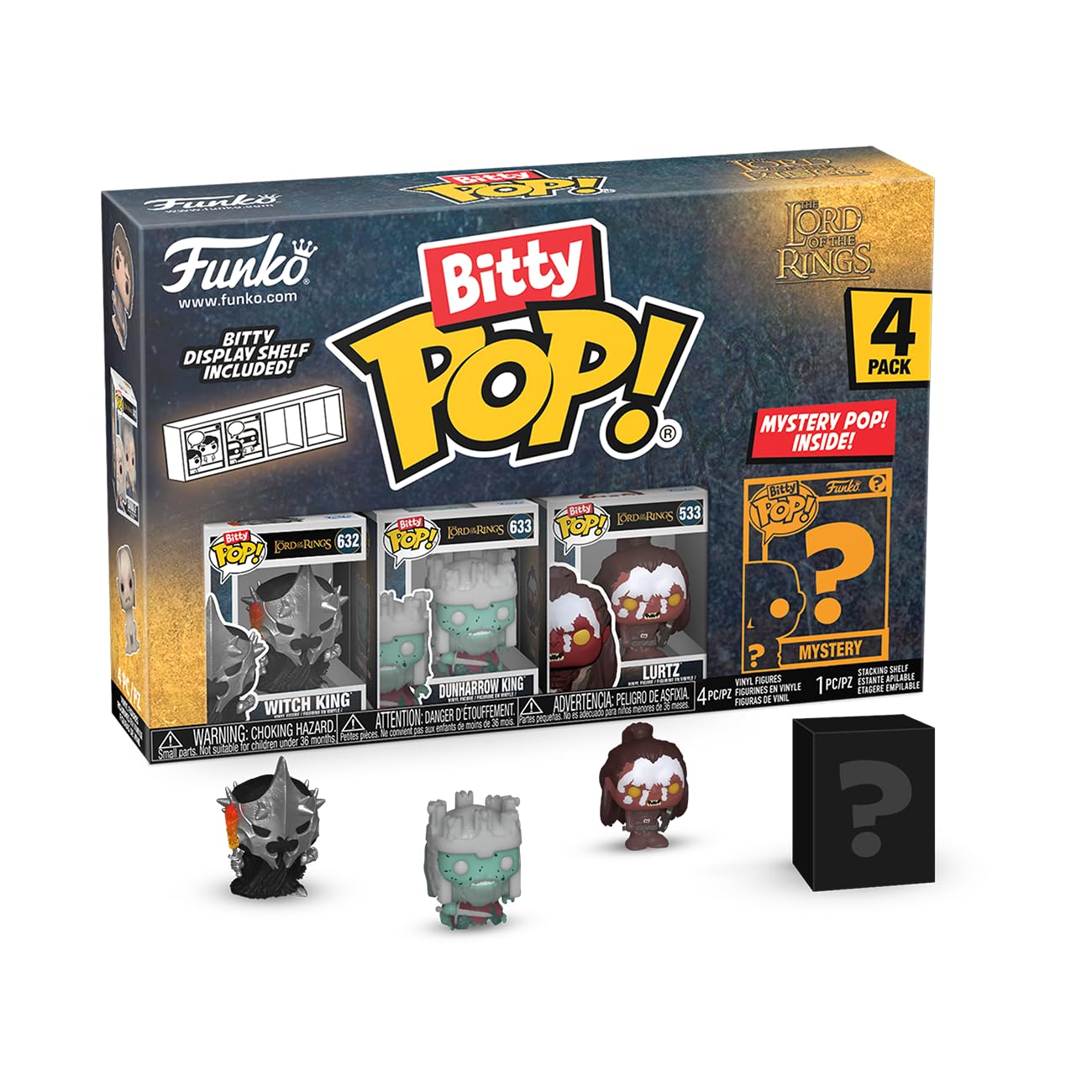 Funko Bitty Pop! Lord Of The Rings - Witch King, 4-Pack And A Surprise Mystery Mini Figure - 0.9 Inch (2.2 Cm) - Lord Of The Rings Collectable - Stackable Display Shelf Included - Gift Idea