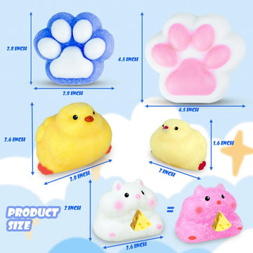 Squishy Pack,Squishy Fidget Toys Kit,Include Squishies(1 Big Cat Paws & Chick,1 Norma Chick & Cat Paws.2 Hamster),Squeeze Toy,Bi