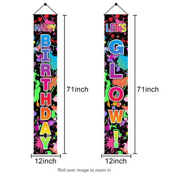Glow Neon Birthday Party Decorations Supplies, Lets Glow & Happy Birthday Door Banner Sign Supplies, Glowing Themed Birthday Por