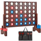 Speedarmis Giant Wooden 4 In A Row Game - Fun Indoor And Outdoor Board Game For Teens, Includes 42 Pcs Dics And Carrying Bag