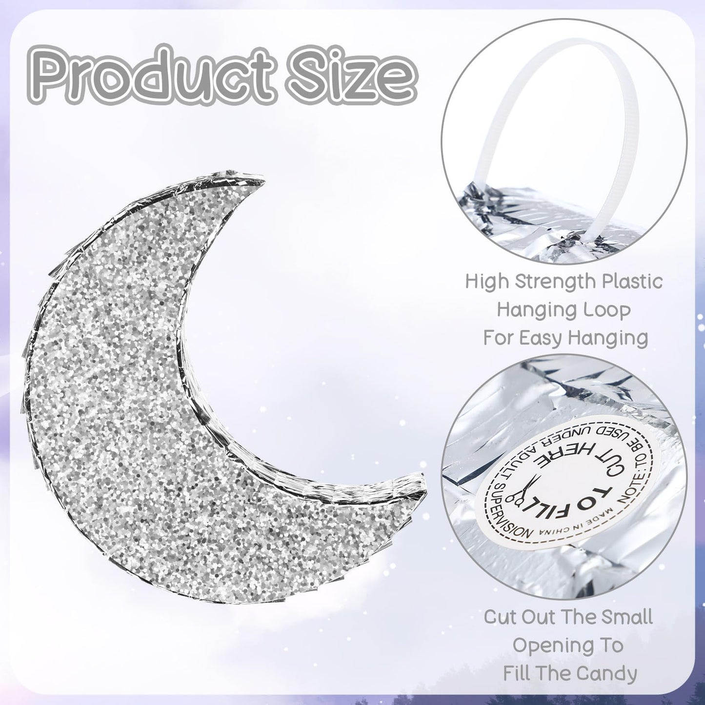 Hicarer Silver Moon Piata for Kids Moon Birthday Party Decorations Supplies Piata Decor for Kids Birthday Party Twinkle Twinkle