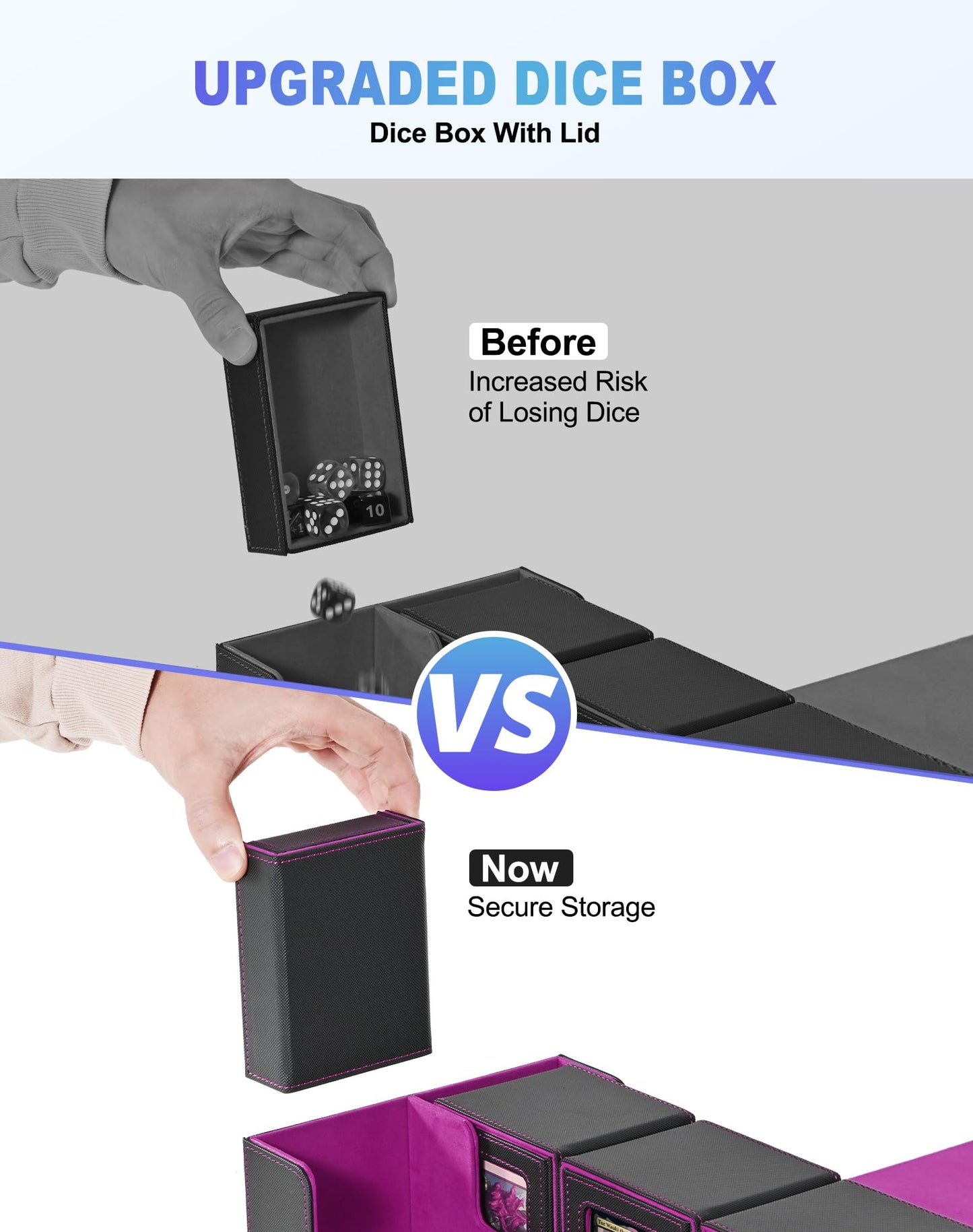 UAONO Card Storage Box for Trading Cards  5 in 1 Card Deck Case with 4 Pcs Small Commander Deck Box  Large Card Box for MTG/TCG/PTCG Magic Sports Cards Game Playmat (Black  Purple)