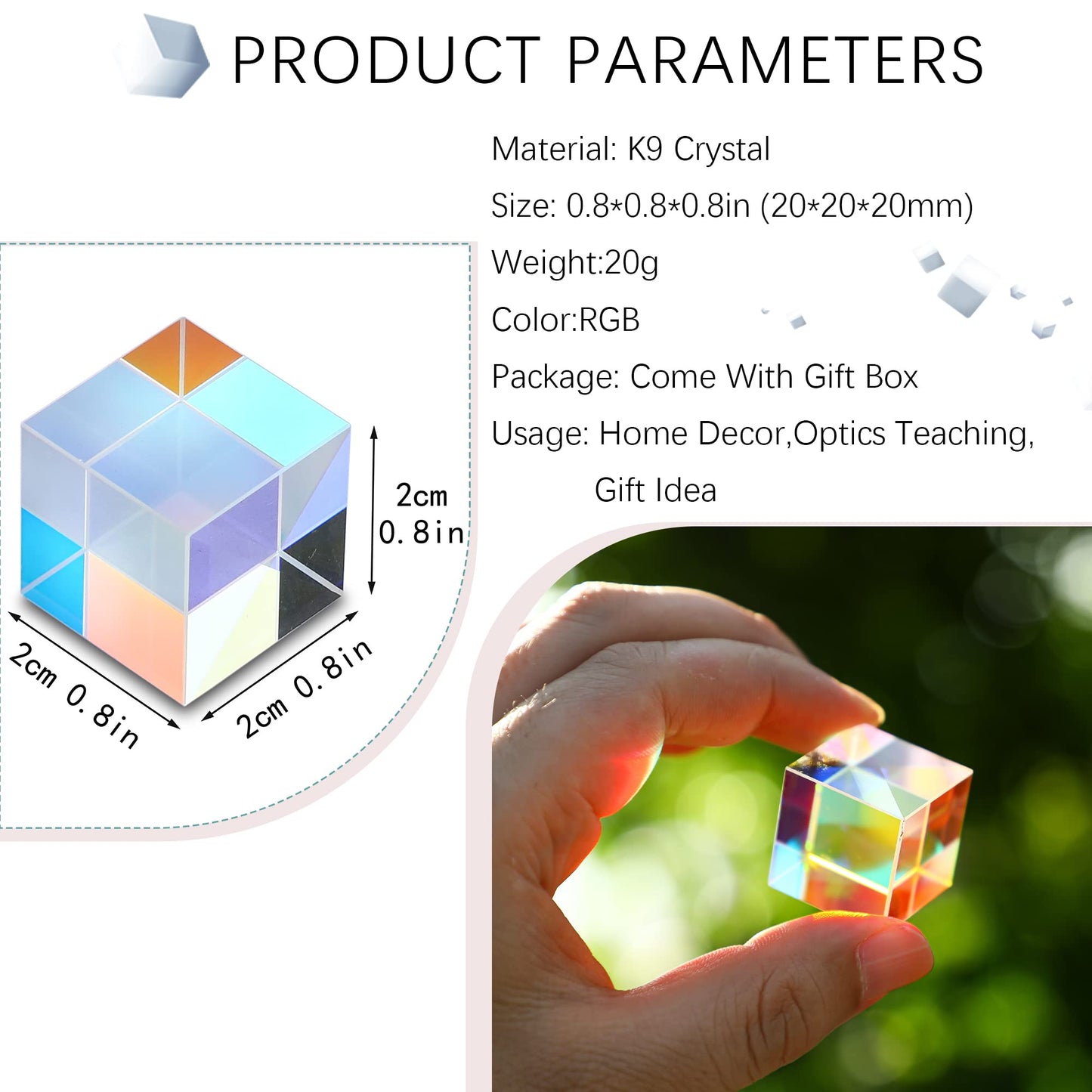 Hdcrystalgifts 20Mm Rgb Dispersion Prism Optical Glass X-Cube Prism For Teaching Light Spectrum Physics- Gift Of Light