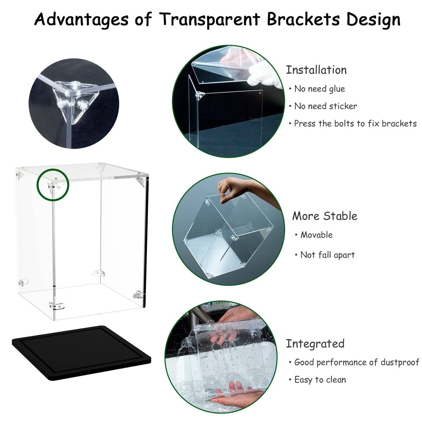 Gemutlich Acrylic Display Case 3Mm Thickness Inner 15 X 8 X 7 Inches, Solid Wooden Base Dustproof Clear Display Box Showcase For
