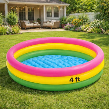 Toy Imagine 4 Ft Swimming Pool For Kids | Inflatable Sunset Glow Round Colourful Ring Baby Portable Baby Bath Tub | 0-5 Years | 