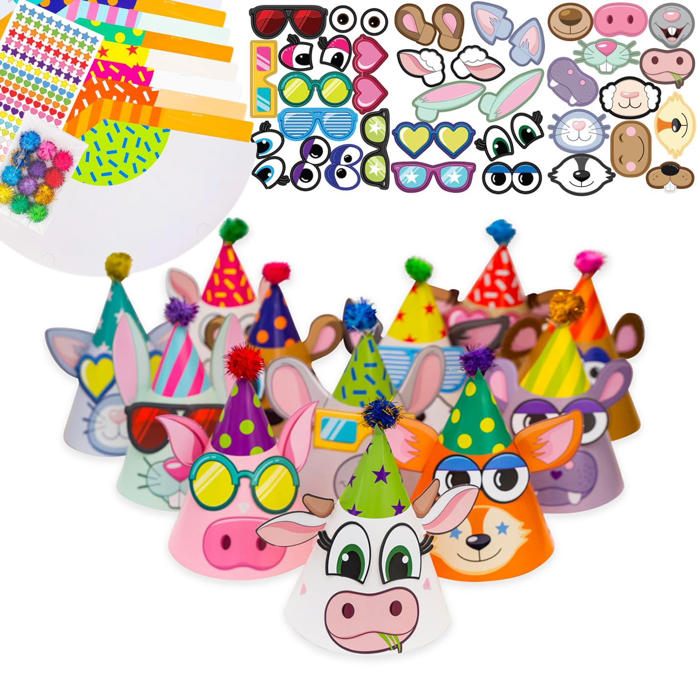 DIY Kids Party Hats & Games Kit - 12 Hats, Toddler & Kids Activities, Craft Kit for Birthday Parties