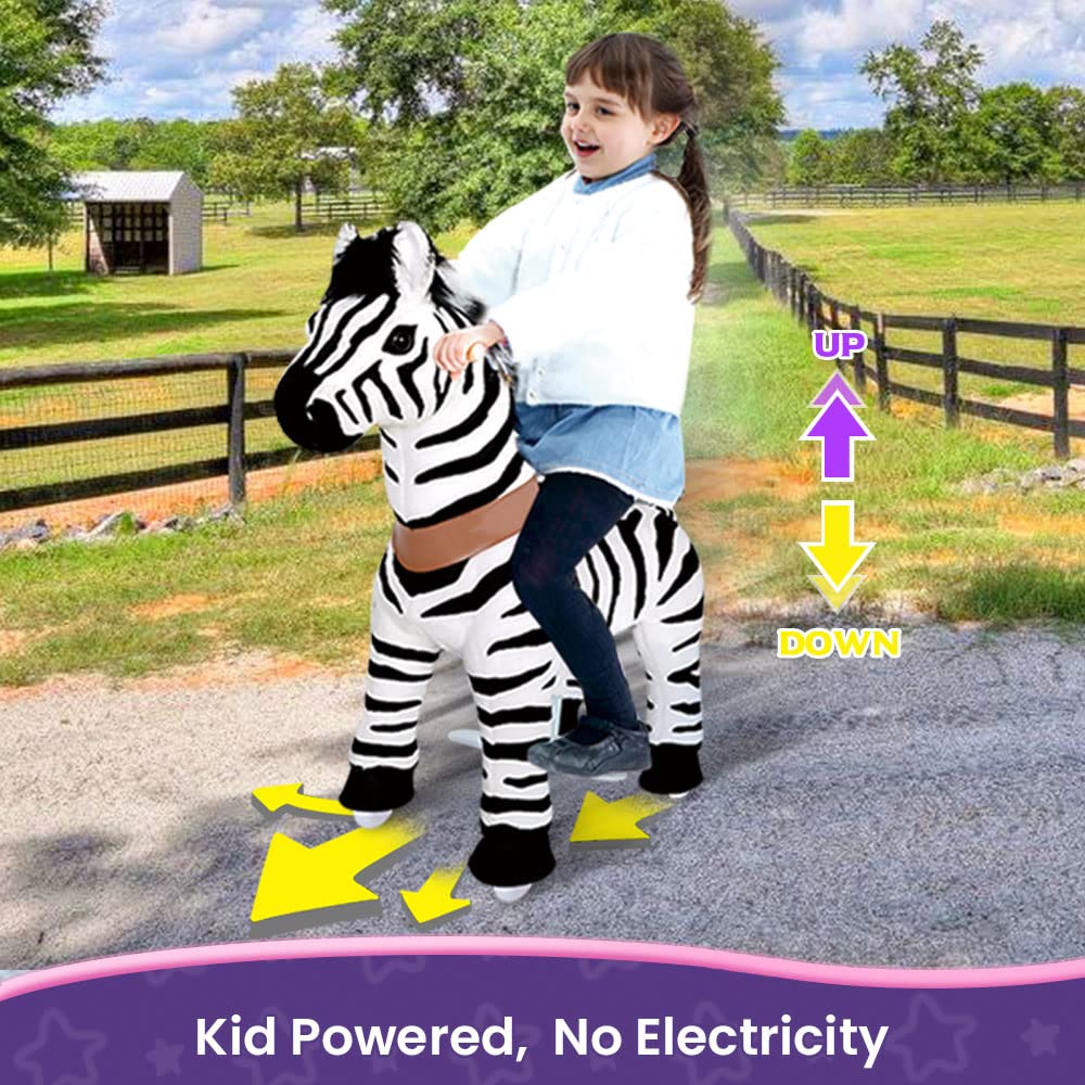 Ponycycle Zebra Kids Ride On Horse Kids Riding Horse Unicorn Toys Classic Model U (With Brake/ 30' Height/Size 3 For Age 3-5) Pony Cycle Ride On Zebra Plush Toy Pony Stuffed Animal Toy Model Ux368
