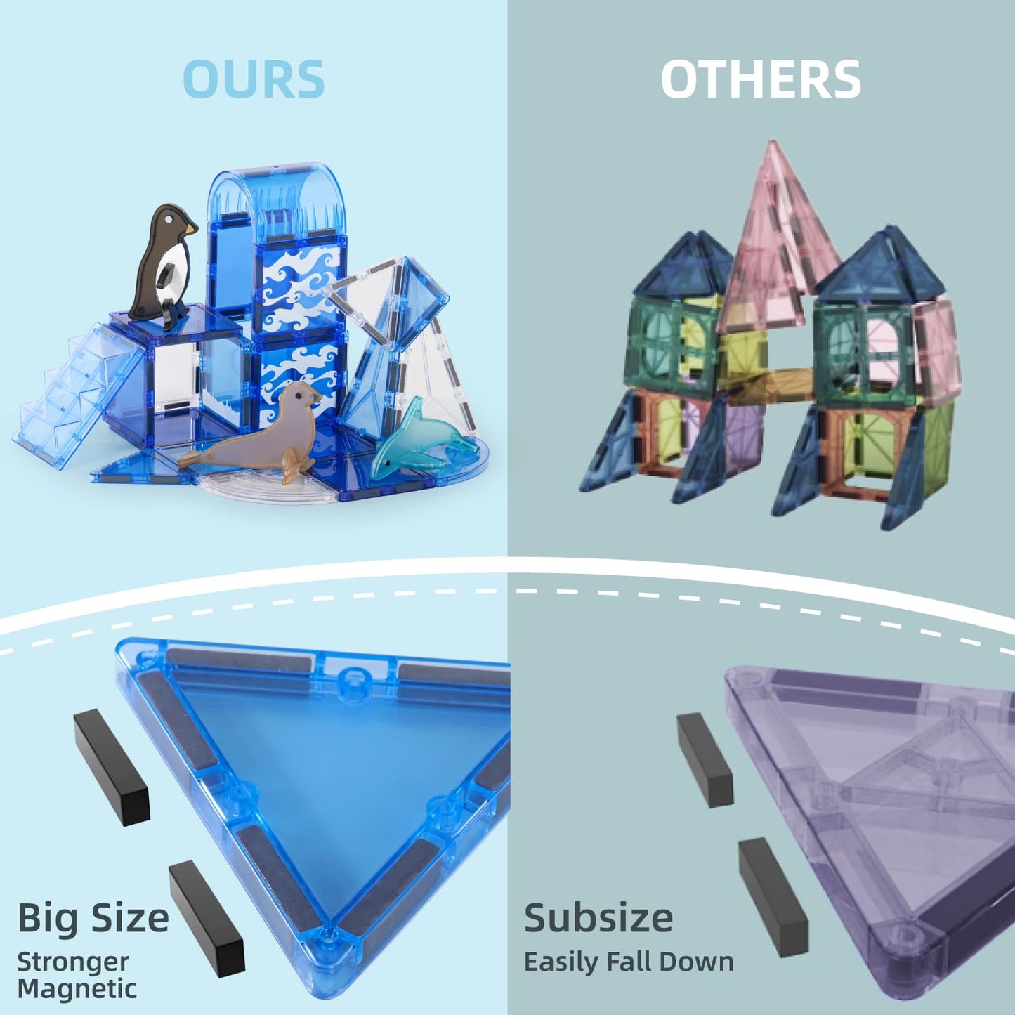 Diophso Arctic Animals Magnetic Tiles Set - 6 Sea Animals, Educational Plastic Building Blocks, Medium Size, Blue, Model X5106
