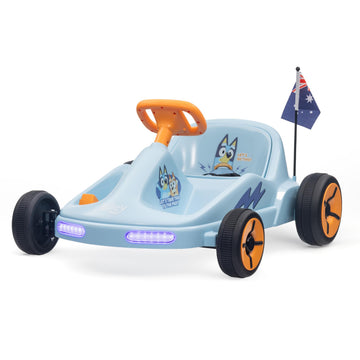 Bluey 12V Electric Go Kart For Kids, Electric Ride-On Toy With Lights, Seat Belt, Ages 3-6, Durable Pvc And Iron Construction, Rechargeable Battery, Outdoor And Indoor Fun