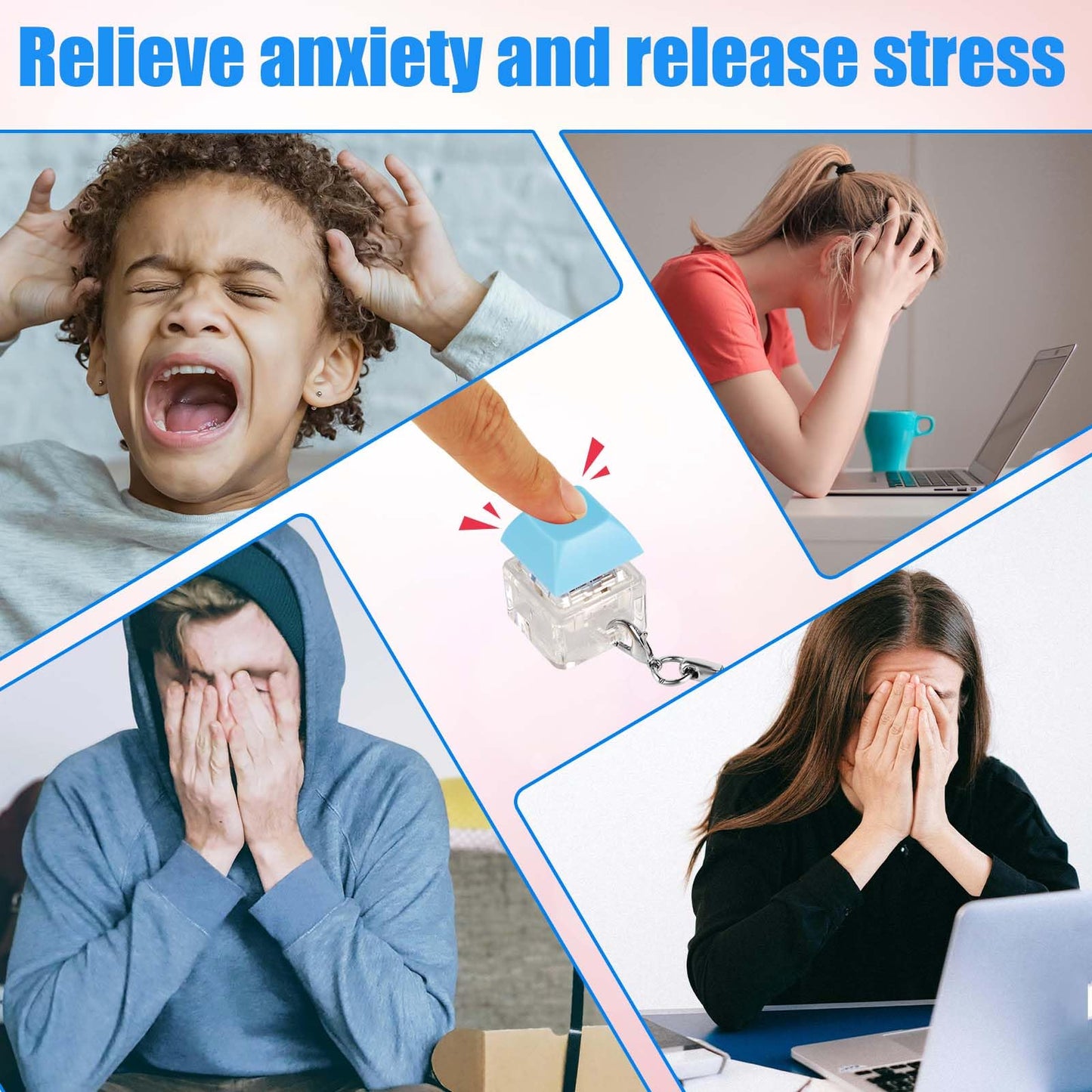 6pcs Keyboard Fidget Toy, Clicky & Silent Fidget Keyboard Keychain Multicolored Mechanical Keyboard Fidget Funny Button Fidget T