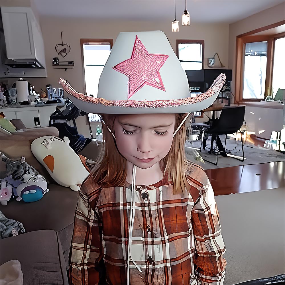 Rhode Island Novelty White Felt Cowgirl Hat with Pink Star, One per Order