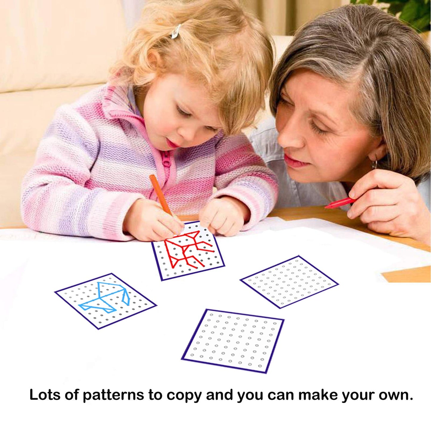 Thoth Montessori Geoboard - 36 Pattern Cards & Rubber Bands, 8x8 Educational Toy, Multicolor Rubber