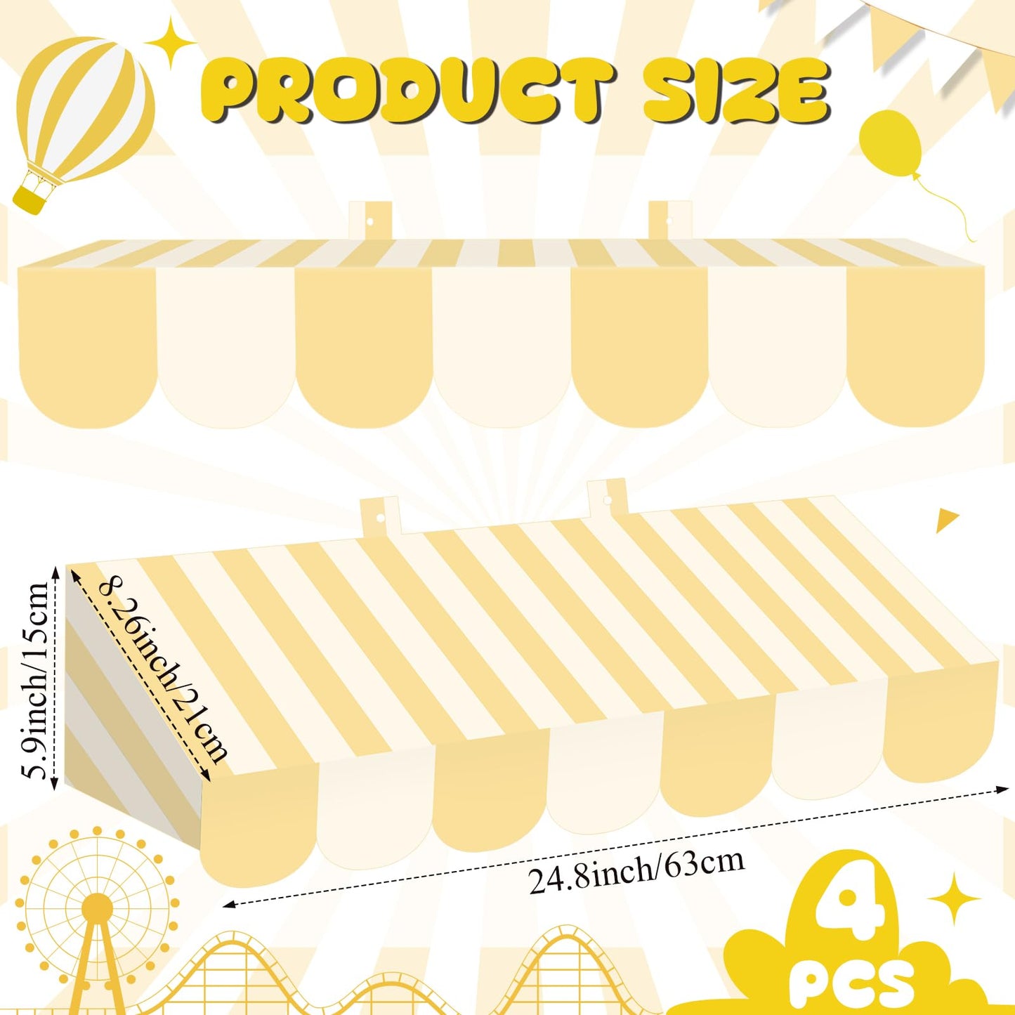 Tallew 4 Pcs 3D Circus Awning Wall Decoration Carnival Awning for Halloween Carnival Theme Party Classroom Decorations(Yellow an