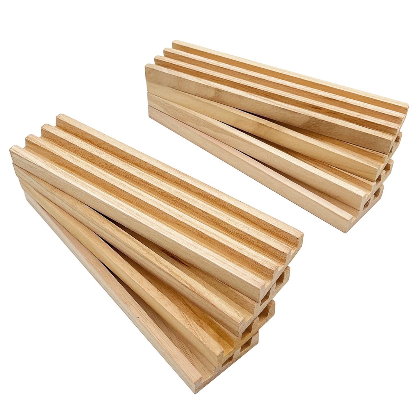 SUTIMSHE Wooden Domino Racks Set of 8 - Natural Holders for Mexican Train & Chickenfoot Games, Dominoes NOT Included