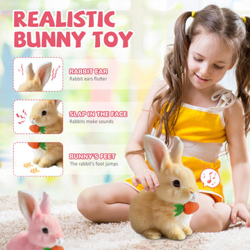 Bunny - Realistic Bunny Toys, 2025 New Plush Hopping Rabbit Toy with Sounds and Movements, Walking Bunny Stuffed Easter Plush In
