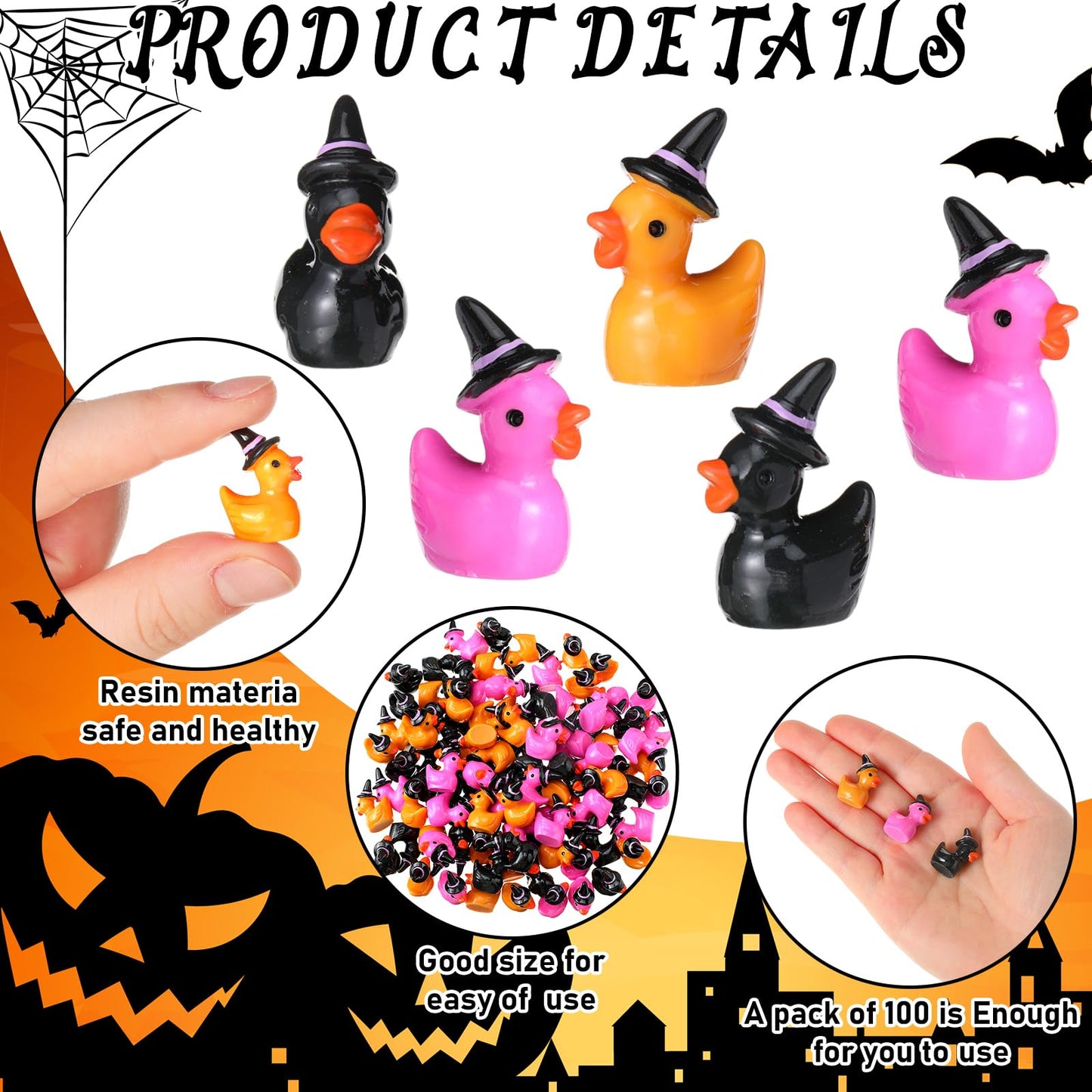 Simgoing 100 Pcs Mini Resin Duck With Hat Halloween Tiny Duck Figurines Resin Ducks Bulk Multicolor Mini Ducks Miniature For Gar