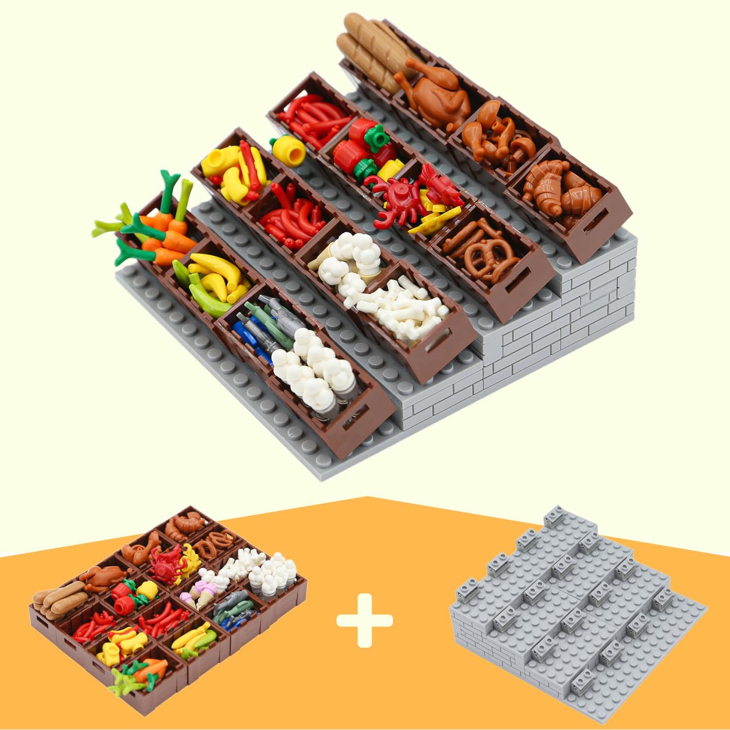 Brickbounty 190 Pcs Supermarket Building Block Set Compatible With City-Food, Restaurant-Kitchen Kit With Hotdog-Stall-Ice-Cream
