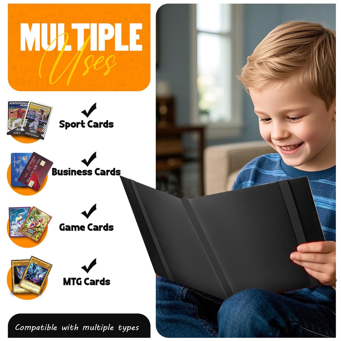 Card Binder 9-Pockets  Trading Card Binder  20 Pages  360 Card Capacity Collection Binder  Card Folder for MTG  TCG  Game Cards & Sports Cards(Black)