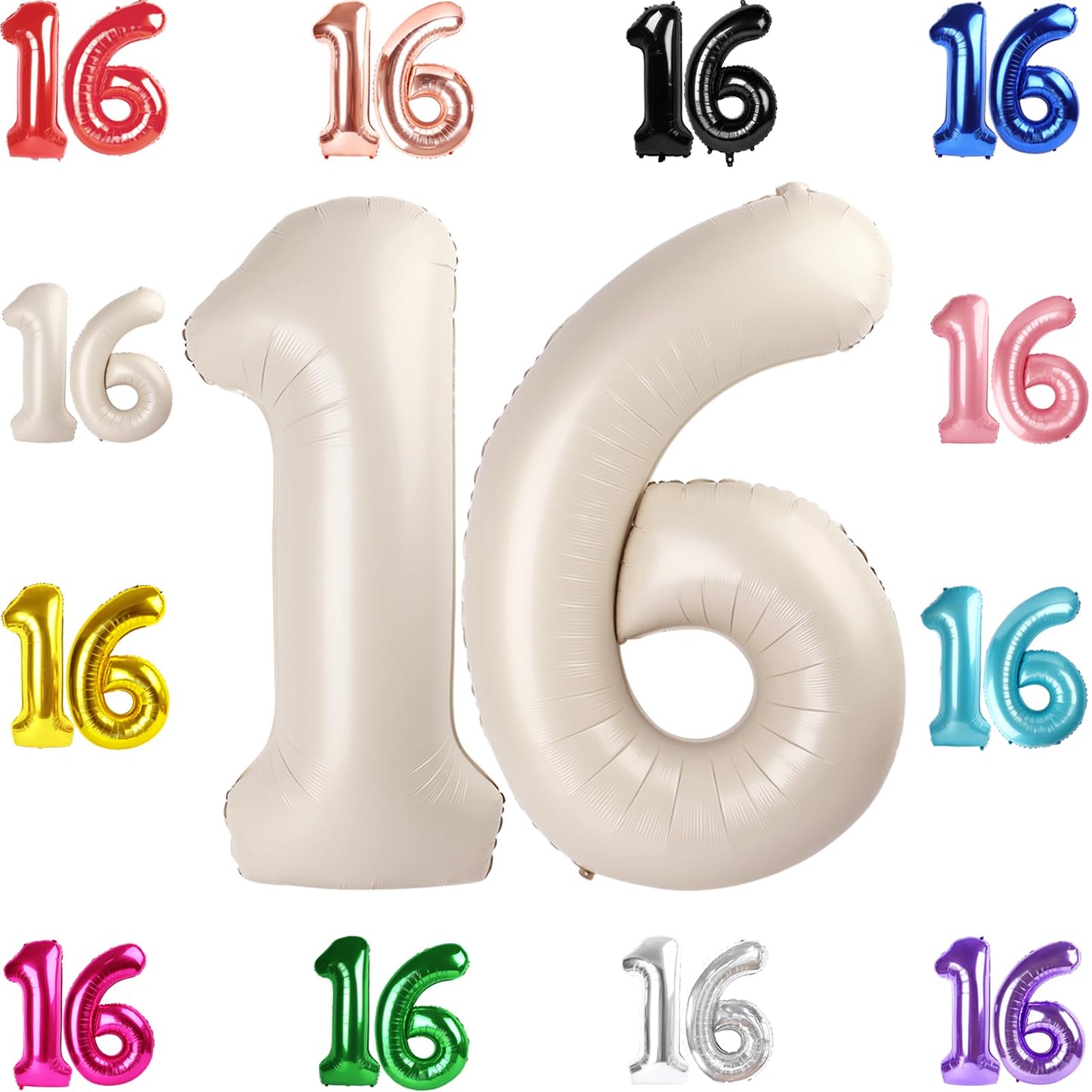 16 Balloon Number, Cream White Number 16Th Birthday Balloons 40 Inch, Sweet 16 Years Old Cream White Birthday Decorations For Bo