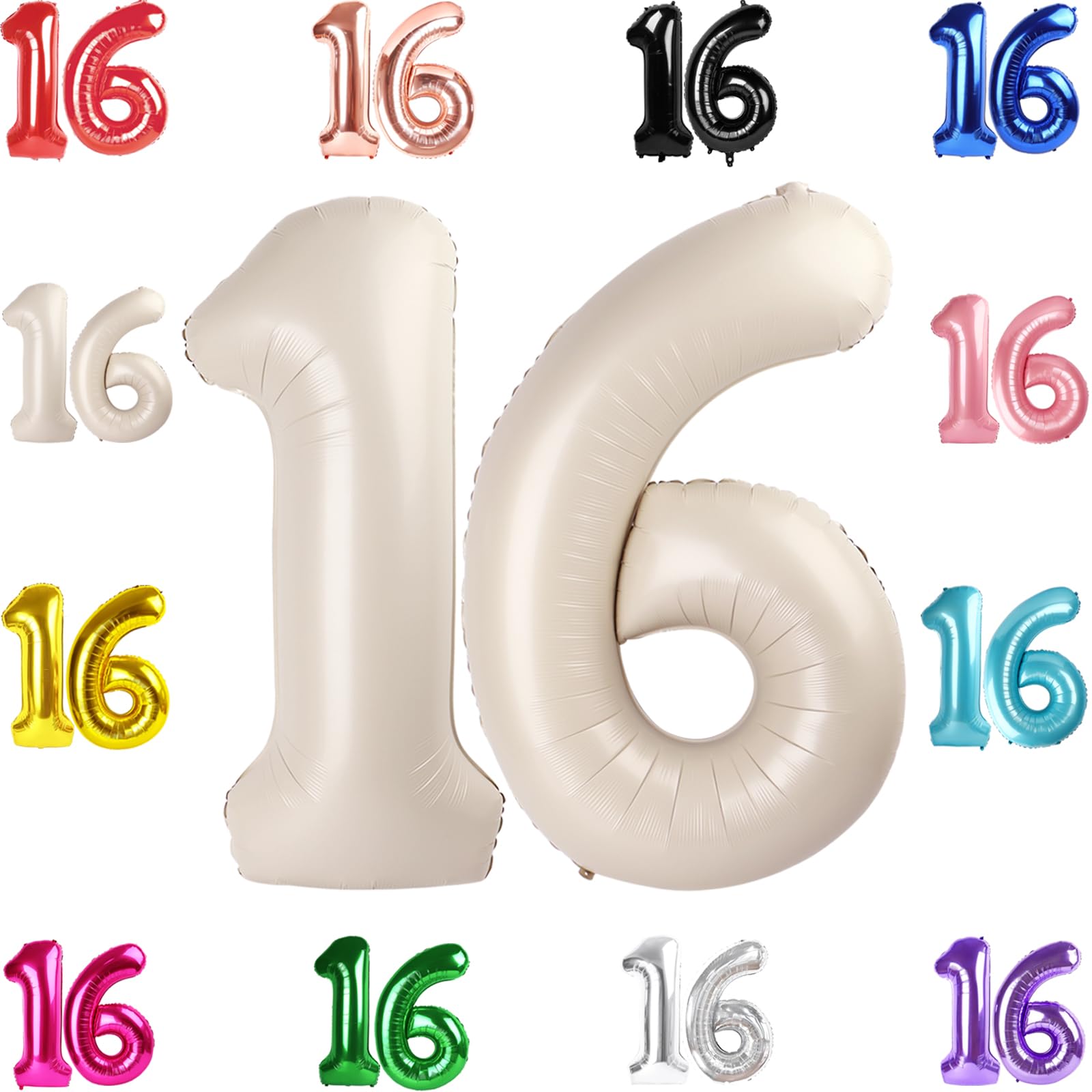 16 Balloon Number, Cream White Number 16Th Birthday Balloons 40 Inch, Sweet 16 Years Old Cream White Birthday Decorations For Bo