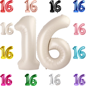 16 Balloon Number, Cream White Number 16Th Birthday Balloons 40 Inch, Sweet 16 Years Old Cream White Birthday Decorations For Bo