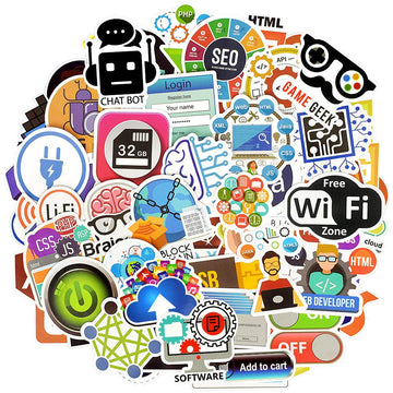 Waterproof Vinyl Stickers For Laptop Scrapbook Software Decals (50 Pcs Program Style)