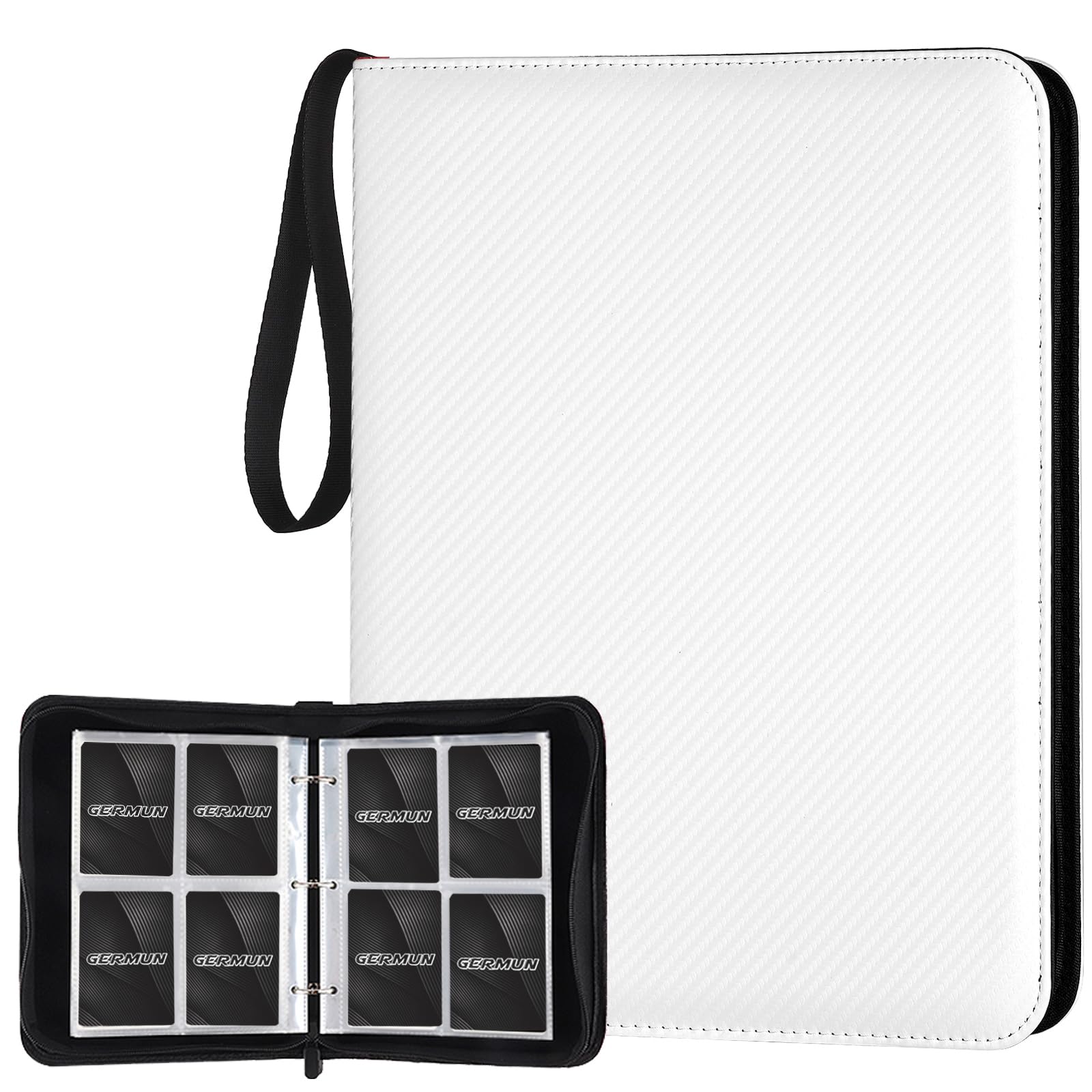 GERMUN 4 Pocket Card Binder  enhanced Zip Trading Card Binder  400 Double Sided Pocket PU Card Collection Binder  Collector Card Album  Card Folder for MTG  TCG  Sports Cards  Game Cards (White)