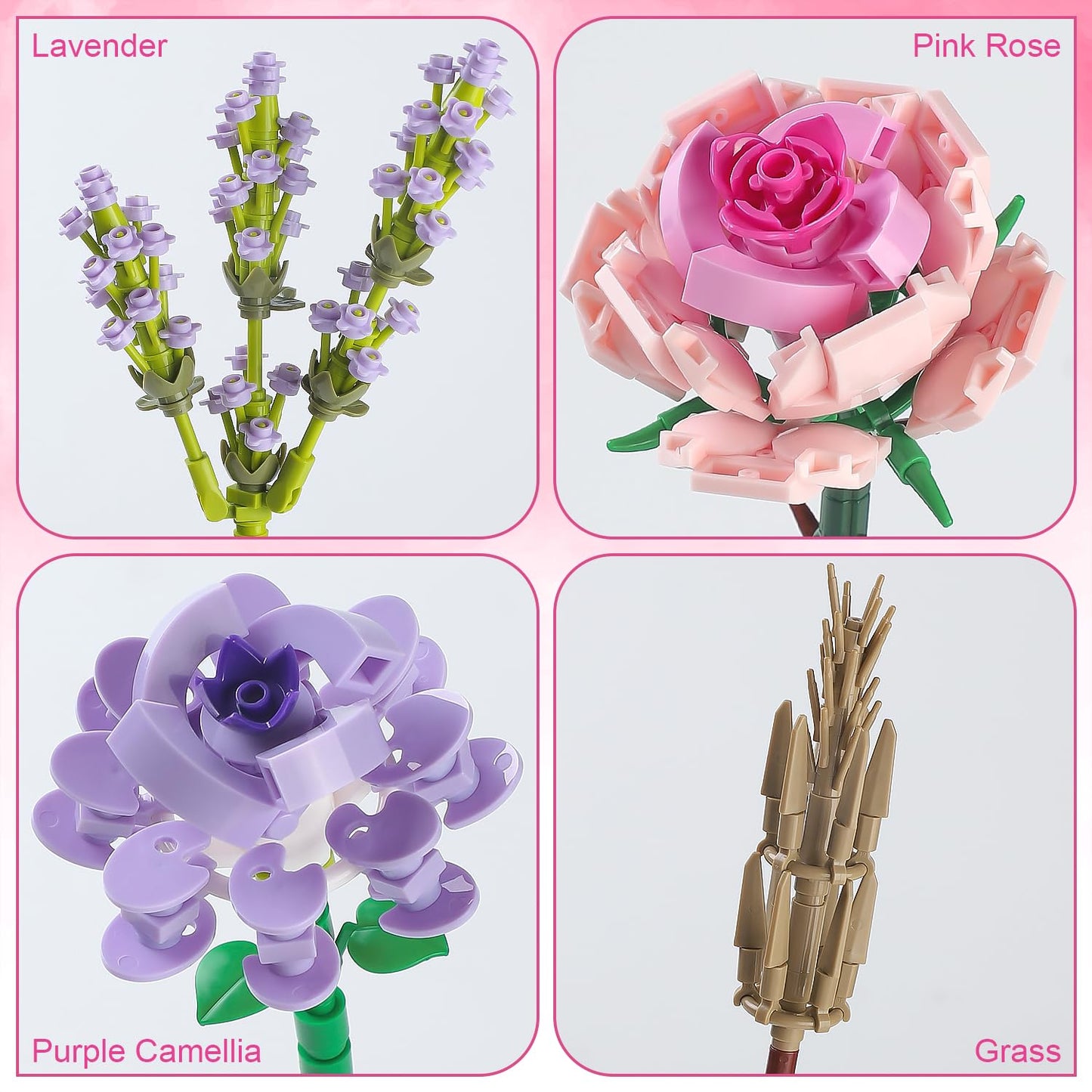 Chodia Flower Bouquet Building Blocks Sets For Adults Mini Pink Rose Lavender Botanical Collection Toys Kits Creative Birthday A
