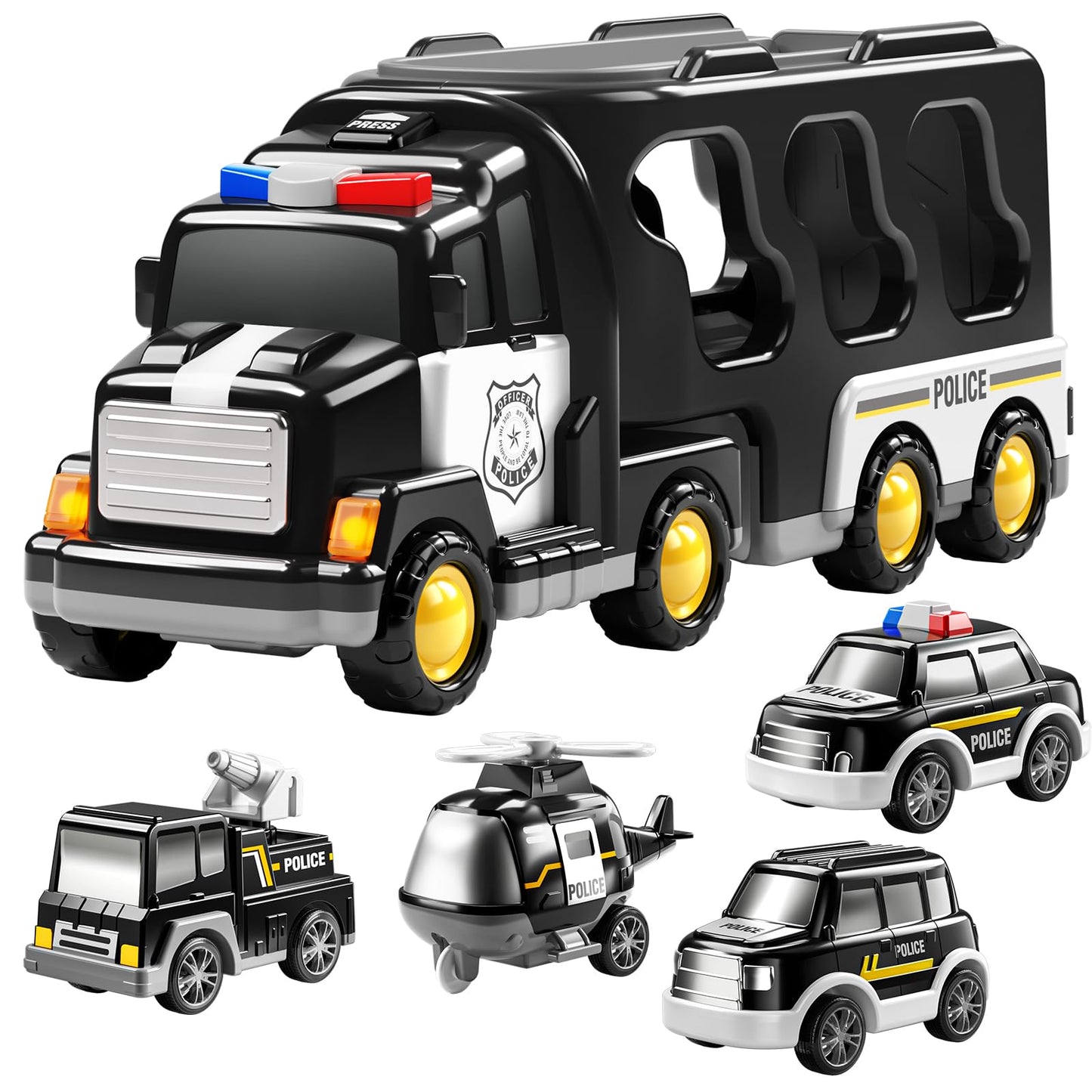 Temi Police Trucks Boy Toys For 3-5 Year Old Toddlers - Toys For 3 4 5 6 7 Years Old Transport Vehicle Carrier Truck, Boy Trucks