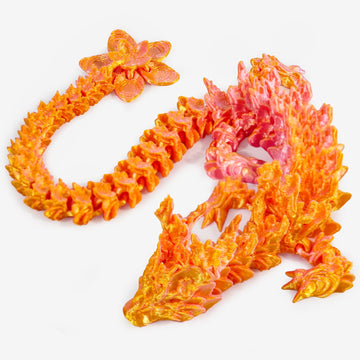 Outgoto 3D Printed Cherry Blossom Dragon - 11.8In Realistic Articulated Dragon Fidget Toy, Desk D  Cor And Collectible (Pink Gol