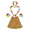 40Cm Performance Grass Skirt With Flowers Bracelets Headband Necklace Hula Set Gold