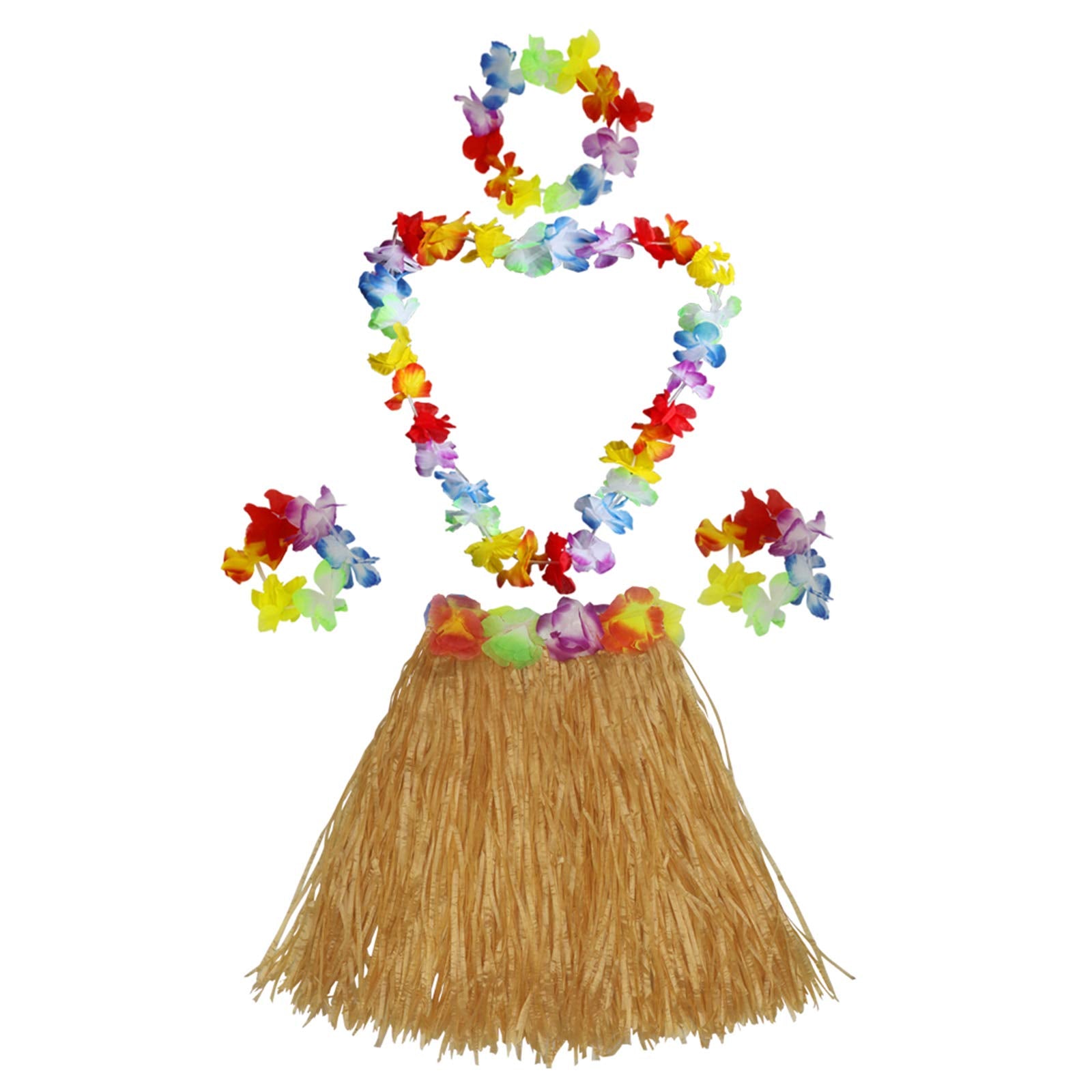 40Cm Performance Grass Skirt With Flowers Bracelets Headband Necklace Hula Set Gold