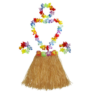 40Cm Performance Grass Skirt With Flowers Bracelets Headband Necklace Hula Set Gold