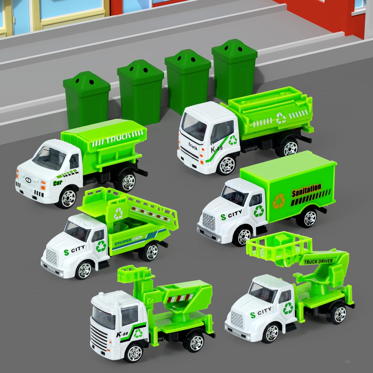 Diecast Garbag Truck Toys, 6 Pack Toy Garbage Trash Truck for Toddlers 1-3, Mini Kids Play Vehicles Set for Boys Girls Age 3 4 5