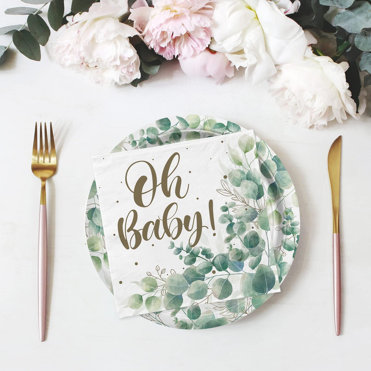 Sage Greenery Baby Shower Party Supplies Disposable Paper Plates Napkins Cups And Tablecloth For Boho Greency Party Decorations,