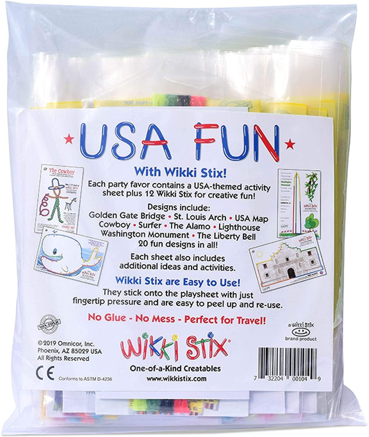 WikkiStix Fun Paks - Travel Essentials for Road Trips, USA Landmarks, Small, Multi, Pack of 20, Made in USA