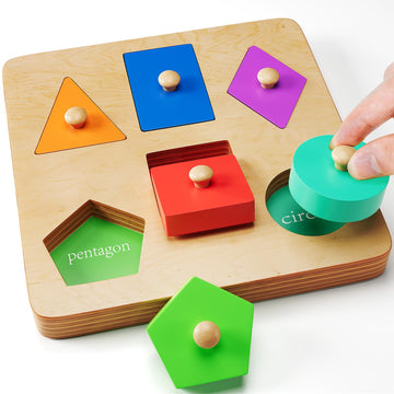 Edujoy Wooden Shapes Puzzles For Toddlers 1-3, Montessori Toys For 1 2 Year Old Boy Birthday Gifts, Shape Color Match Peg Puzzles, Learning Educational Toys For Toddlers Age 1 2 Year Old Girl
