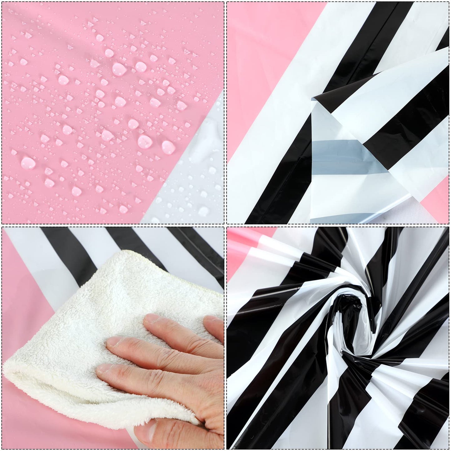 Oudain 3 Pcs Striped Tablecloth 108 x 54 Inch Disposable Plastic Table Cloth Waterproof Tablecloth Rectangle Table Cover for Bir