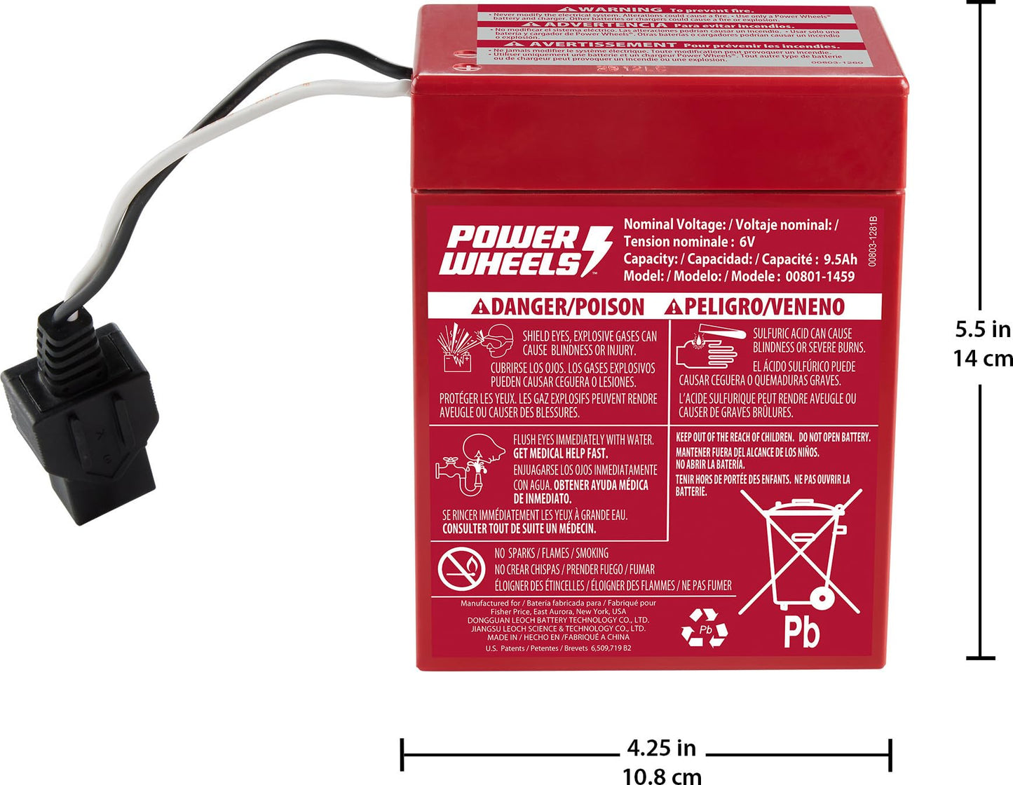 Power Wheels 6-Volt Rechargeable Replacement Battery for Ride-On Toys, 1 Count, Red