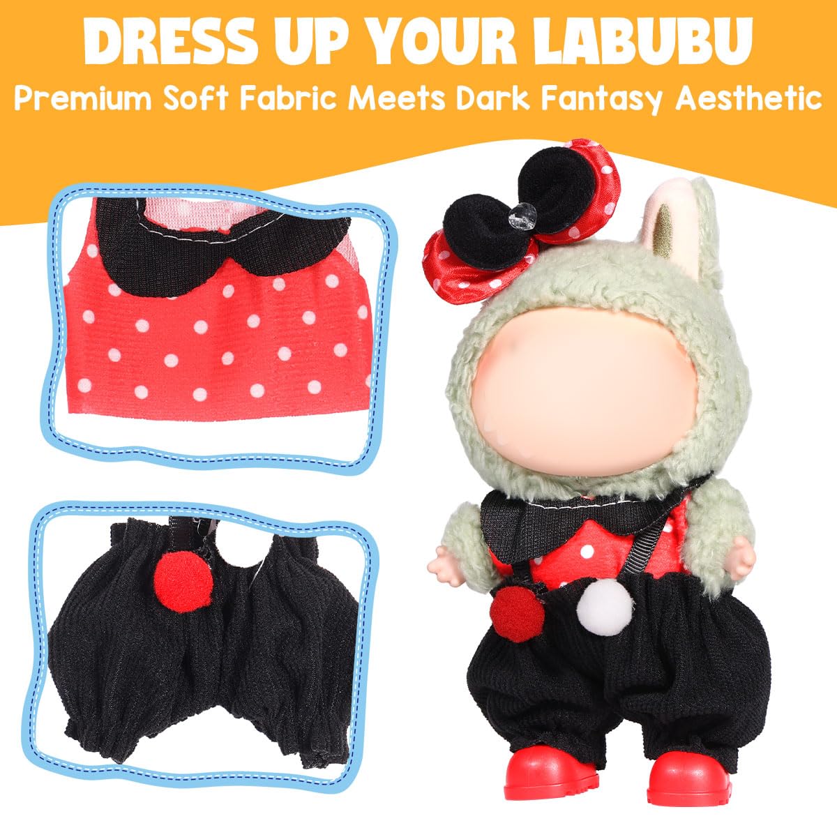 AICase for La bubu Clothes/for La bubu Outfits Clothes Set for 17cm Lububu Doll 3 Piece Set Hat Clothing for LA BUBU  Boys and Girls Stylish Adorable Dolls Clothes Accessories (No Doll)_09