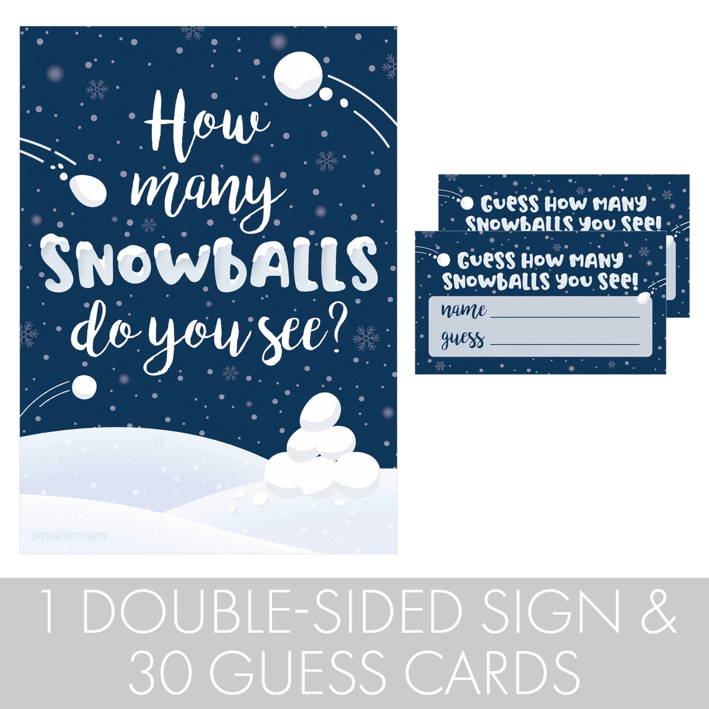 Winter Holiday Party Games – How Many Snowballs Do You See Guessing Game - Sign And 30 Cards - Winter Wonderland, Classroom Snow Day Party, Or Little Snowflake (1 Sign And 30 Guessing Cards)