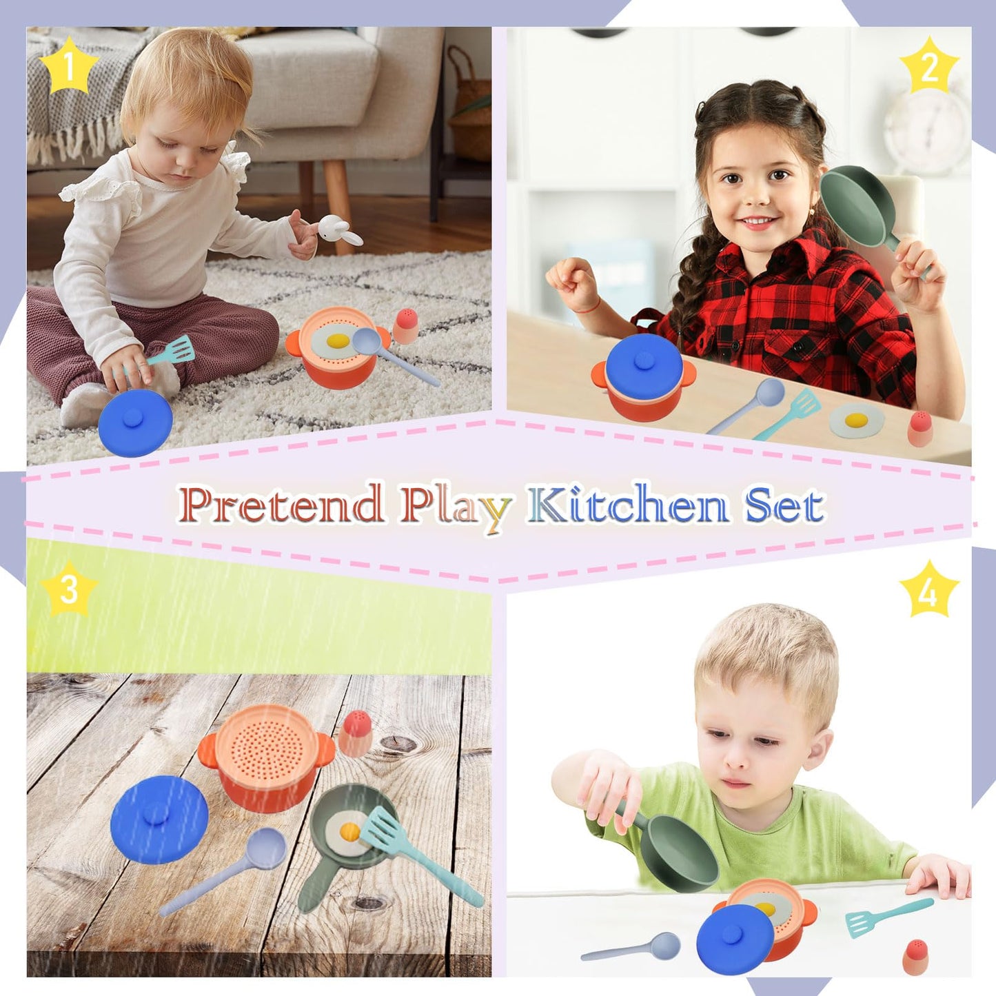 Play Kitchen Accessories, Silicone Pretend Play Kitchen Toys Set, Play Kitchen Pots And Pans Set For Kids, Learning Education Co