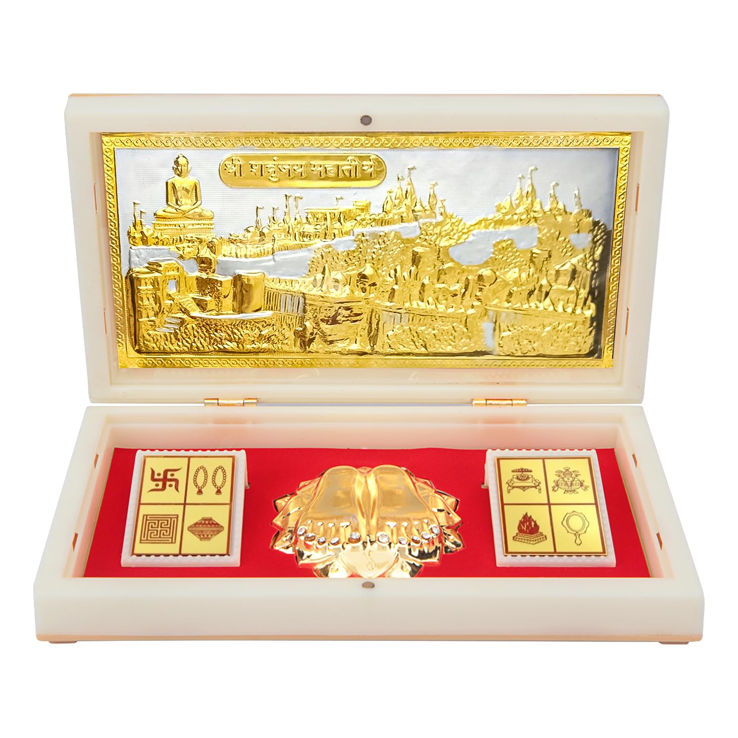 ARNAVIRA Gold Plated Jai Jinendra Jain Photo Frame with Charan Paduka Pocket Temple for House Warming Gifts Return Gift Diwali G