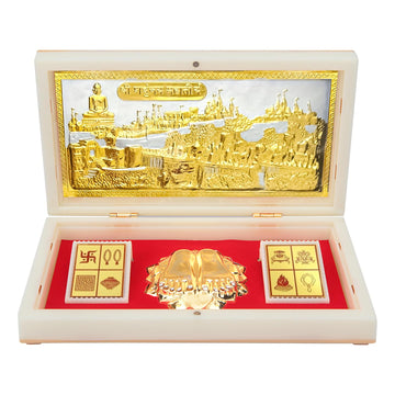 ARNAVIRA Gold Plated Jai Jinendra Jain Photo Frame with Charan Paduka Pocket Temple for House Warming Gifts Return Gift Diwali G