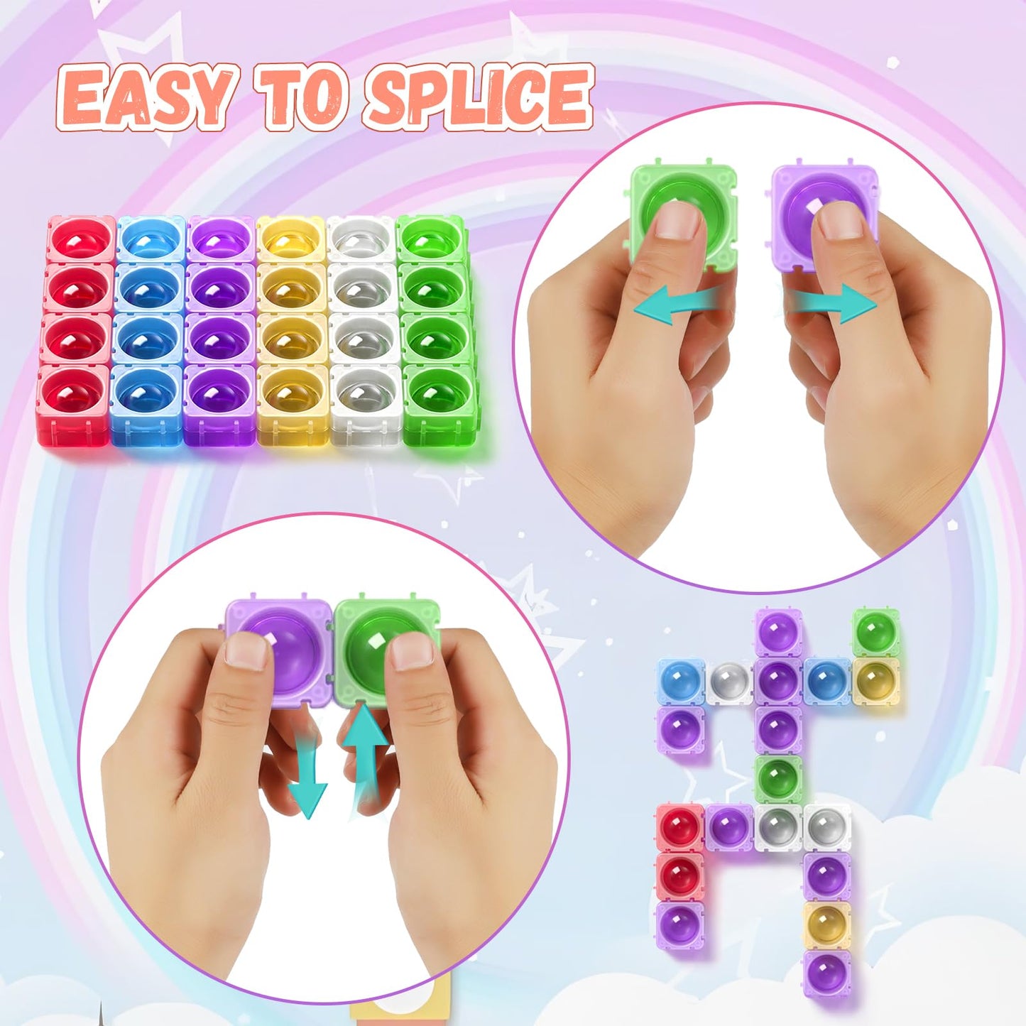 Fidget Toys For Kids, Transparent Silicone Popper Diy Building Blocks Cvc Words Learning Phonics Color Recognition Clarssroom Tool Anxiety Stress Reliever Toy (Transparent)