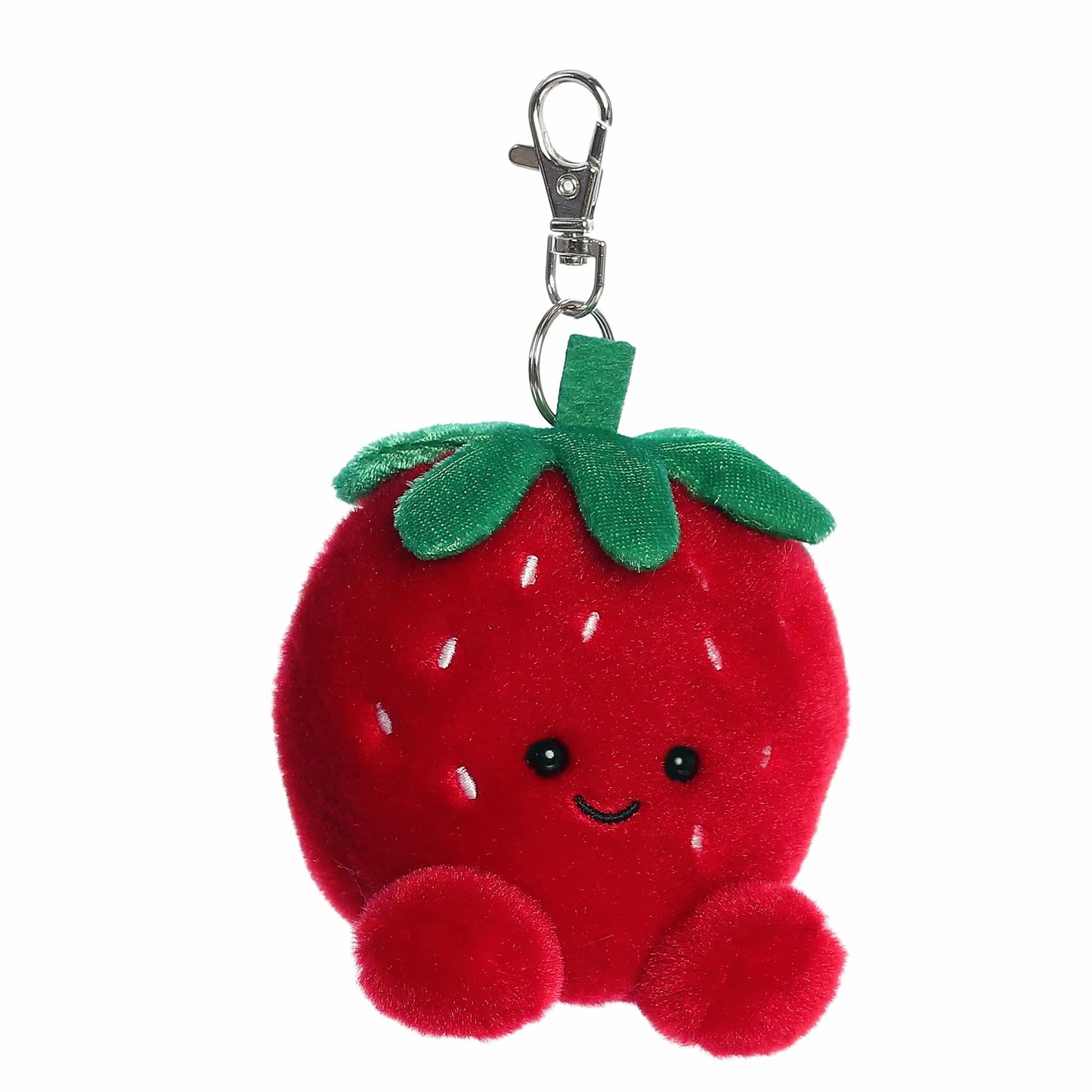 Aurora Adorable Palm Pals Juicy Strawberry Clip-On- Fun Collectible Plush For Kids and mature-themed Collectors - Perfect For Backpacks and Birthday Gifts - Red 4 Inches