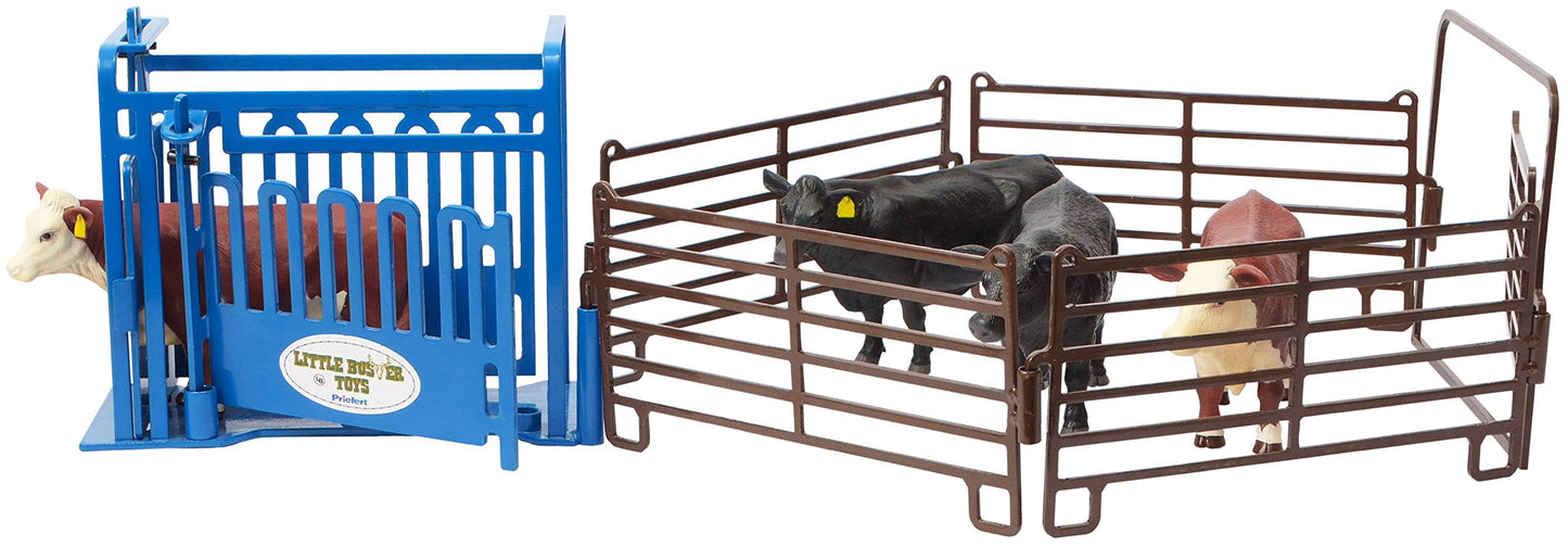 Little Buster Toys Squeeze Chute - Priefert Squeeze Chute With Sliding Gates In Blue, 1/16Th Scale